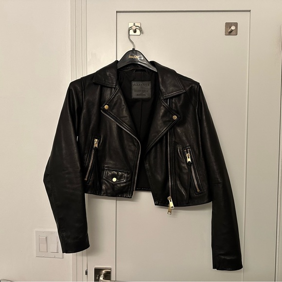 Allsaints Black Leather Cropped Jacket - sz 12 - New no tags - Picture 4 of 5